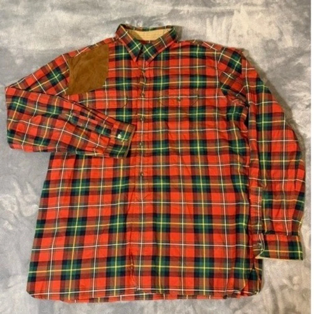 Polo Ralph Lauren Shirt Mens 2XL Red Plaid Cotton Shooting Hunting Chin Strap